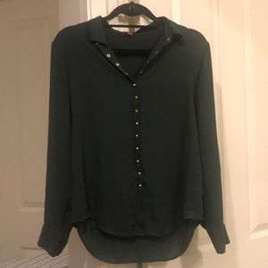 Emerald green gold button down blouse